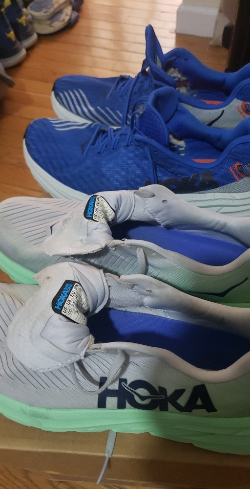 2  used Hoka running shoes, a lot of runs left in both pairs. Size 10 Mens